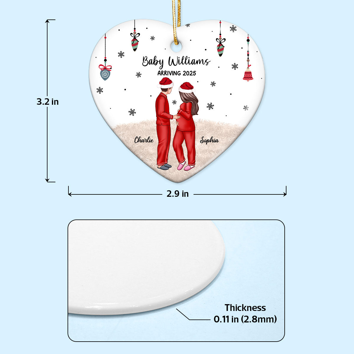 Personalized Pregnancy Ornament, Expecting Family Christmas Personalized Heart Ceramic Ornament, New Mom Christmas Gift