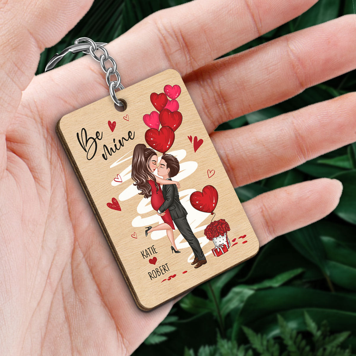 Be Mine Doll Couple Hugging Kissing Gift For Him For Her Personalized Wooden Keychain