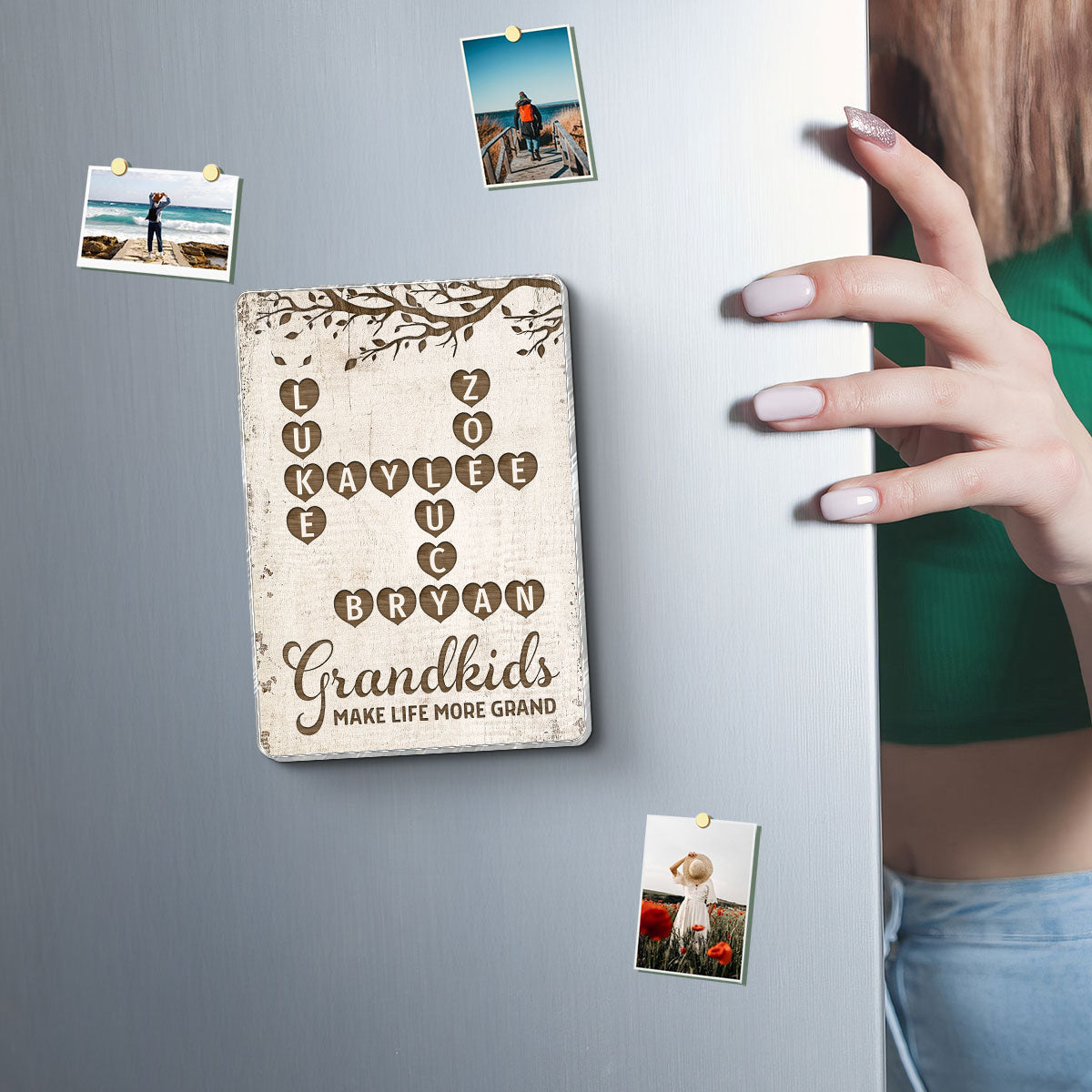 Grandkids Make Life Grand Crossword Puzzle Art Gift For Grandma Personalized Acrylic Fridge Magnet