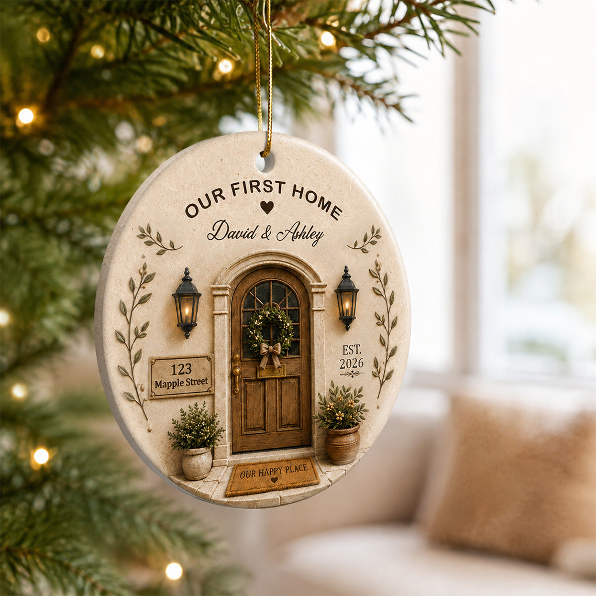 Our First Home 2D Flat - Personalized Ceramic Ornament - Christmas Gift, New Home Ornament