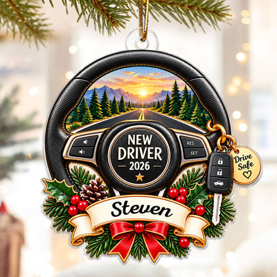 Custom Name New Driver - Personalized Acrylic Ornament - First Car New License Driving Keepsake Gift For Boy Girl