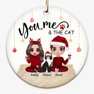 Doll Couple Sitting With Cats Christmas Personalized Circle Ornament