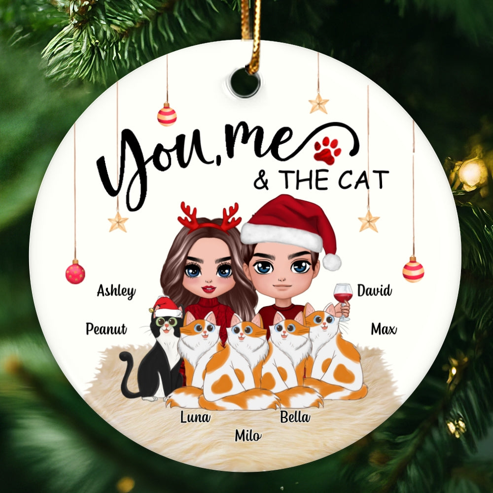 Doll Couple Sitting With Cats Christmas Personalized Circle Ornament