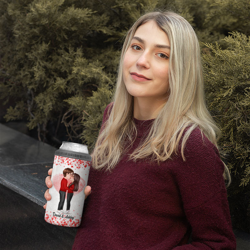 Couple Kissing Flying Heart Valentine‘s Day Gift Personalized Multi-use Tumbler 4 In 1 Can Cooler