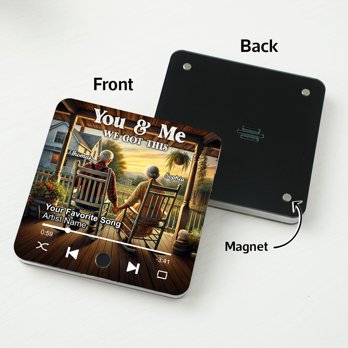 Old Couple Sitting On The Porch Personalized Music Fridge Magnet, Heartfelt Gift For Couple, For Him, For Her, Boyfriend, Girlfriend, Husband, Wife