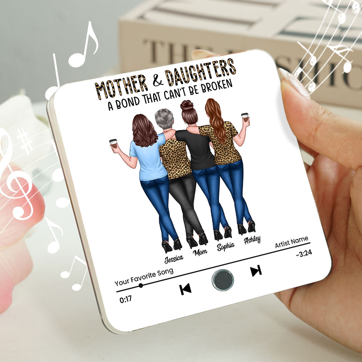Mother Daughter Bond Can't Be Broken Personalized Music Fridge Magnet, Gift for Mom for Daughter