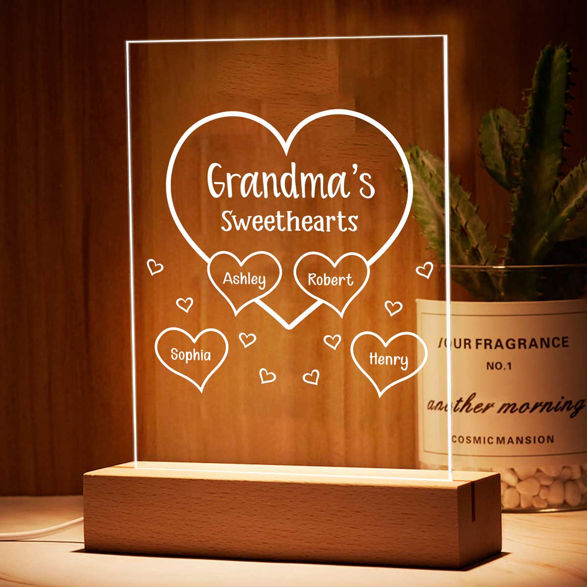 Grandma Mom Sweetheart Personalized Plaque LED Night Light