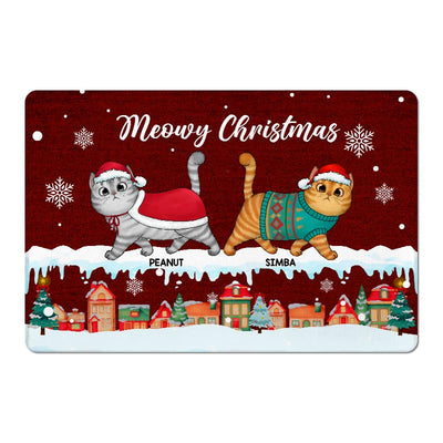 Christmas Fluffy Cats Walking Personalized Doormat