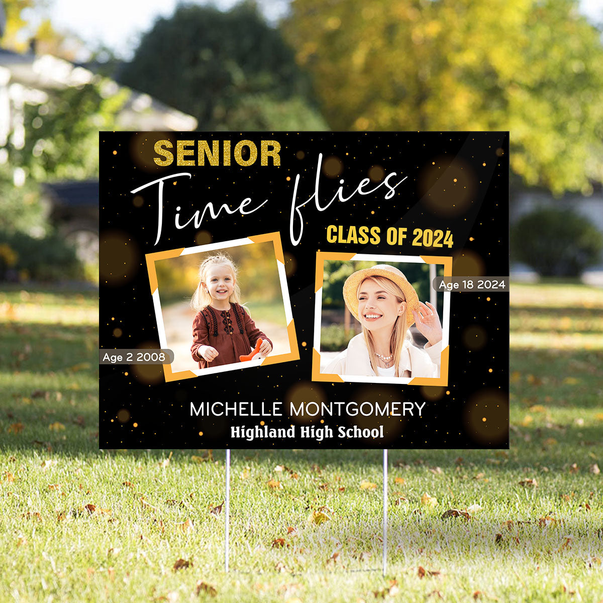 Time Flies Senior Graduate Family Yard Decor Photo Inserted Personalized Yard Sign