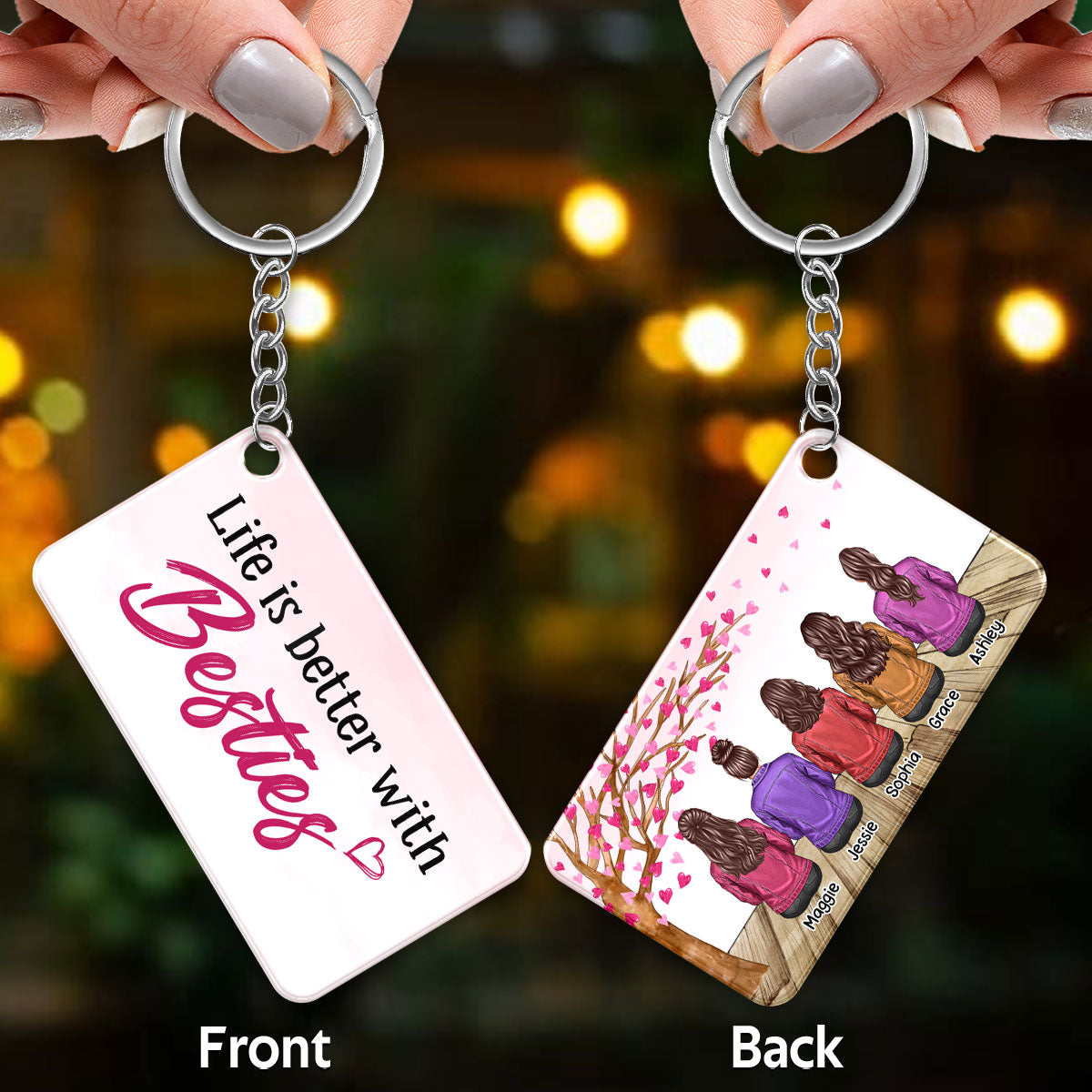 Denim Jacket Besties Sisters Under The Pink Heart Tree Personalized Acrylic Keychain