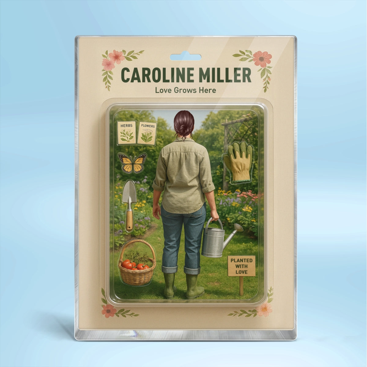 Gardening Mom Grandma Realistic Figure Style Personalized Acrylic Block Plaque