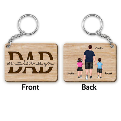 Best Dad Ever Back View Walking Dad & Kids - Personalized Wooden Keychain