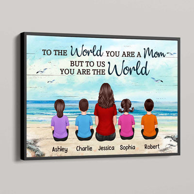 Beach Landscape Back View Mom And Daughters Sons Sitting Mother‘s Day Gift For Mom Personalized Horizontal Poster