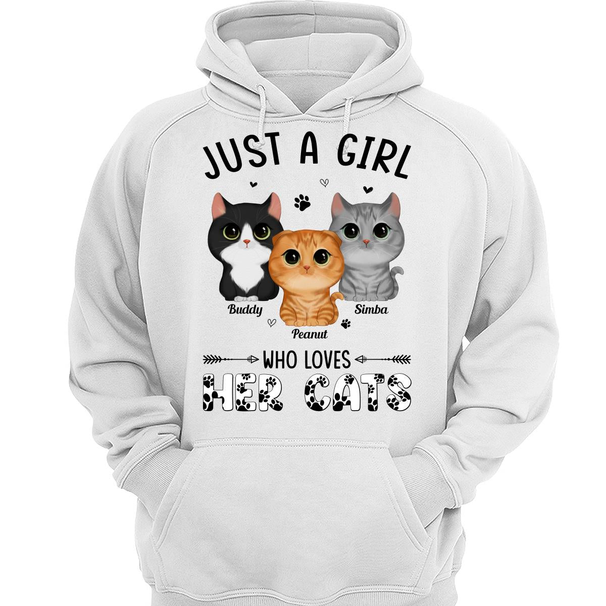 Just A Girl Who Loves Watercolor Cute Cats Paws Pattern Personalized Shirt