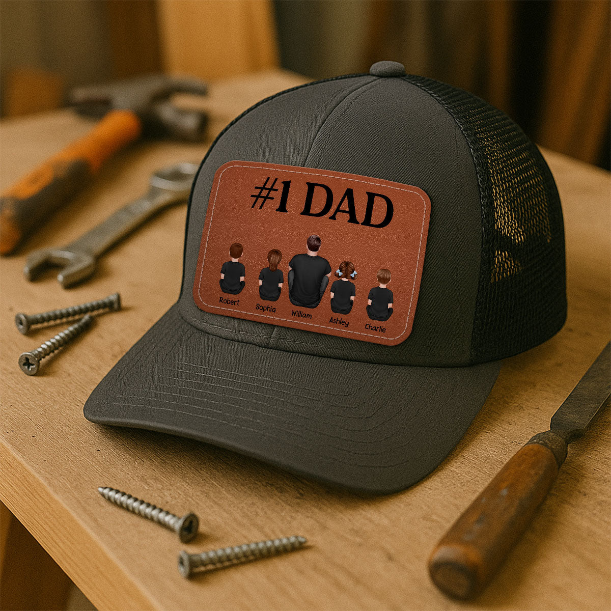 Dad We Love You Personalized Leather Patch Hat, Gift For Dad