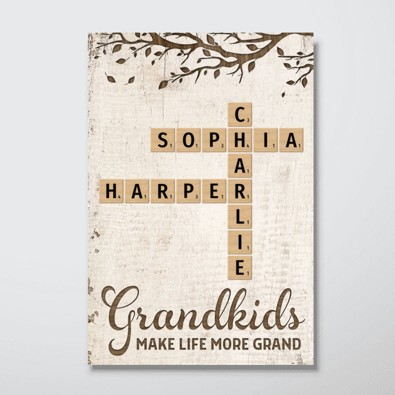 Grandkids Make Life More Grand Crossword Puzzle Art Personalized Poster