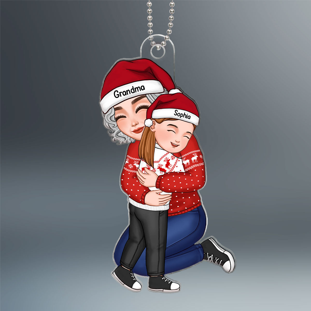 Cute Grandma Hugging GrandKid - Personalized Acrylic Ornament - Gift For Granddaughter, Grandson