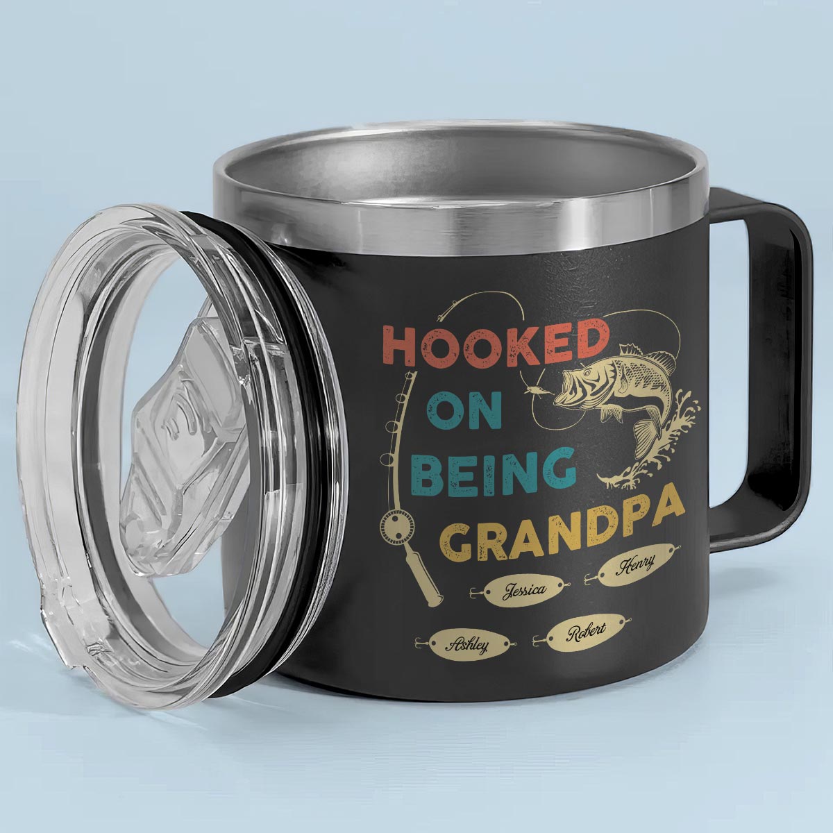 Hooked On Being Grandpa Fishing Personalized Stainless Steel Tumbler With Handle