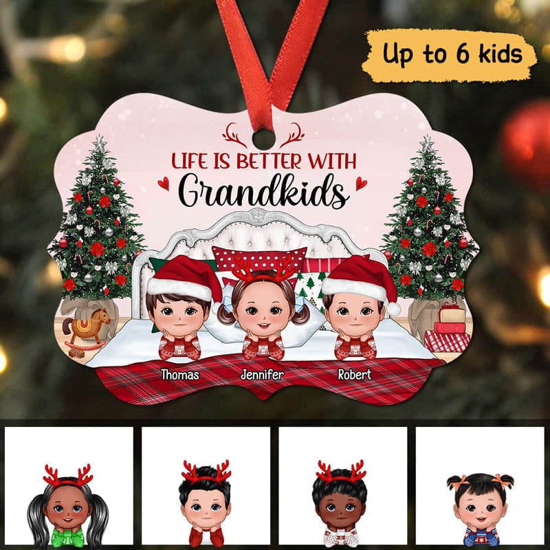 Kids Chin On Hands On Bed Personalized Christmas Ornament
