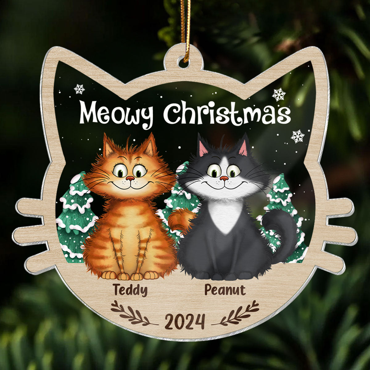 Meowy Christmas Quirky Cats Personalized Cat Face Shaped Acrylic Ornament