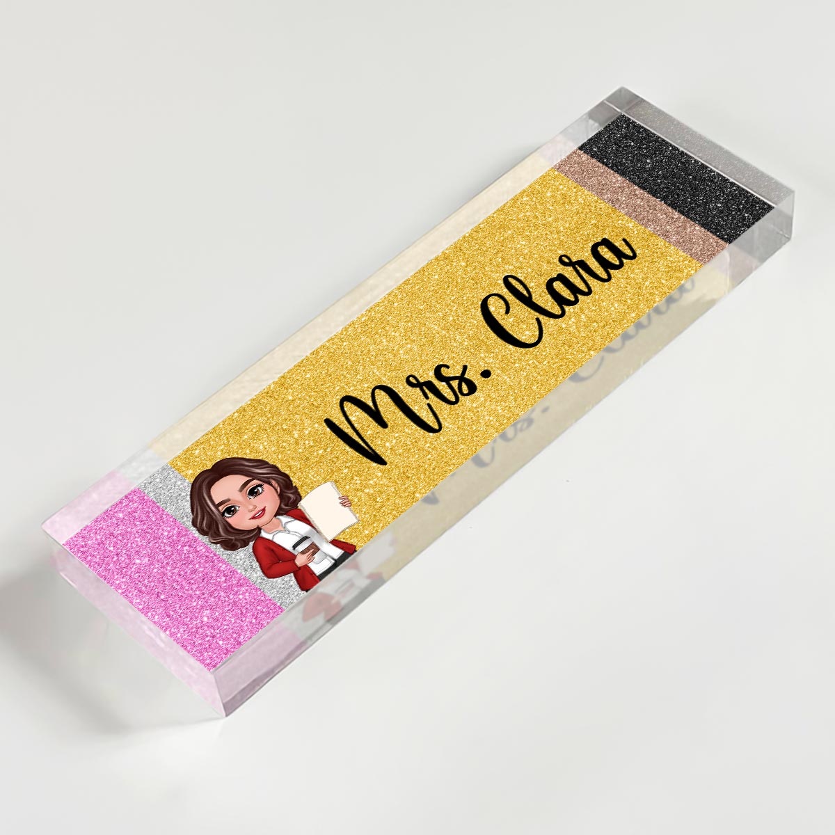 Teacher Pencil Personalized Acrylic Desk Name Plate, Gift For Teacher