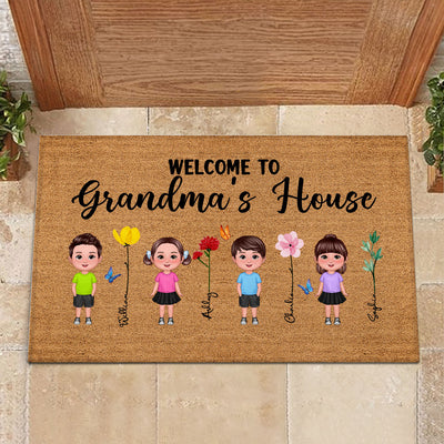 Welcome To Grandma Grandpa Grandparents House Grandkids Standing Watercolor Flowers Personalized Doormat