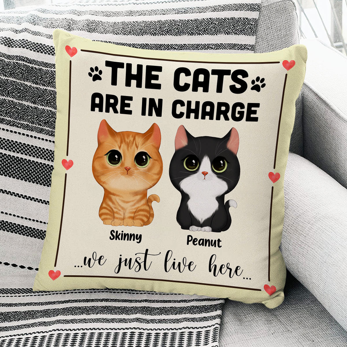 The Cats Are In Charge Watercolor Cute Cats Gift For Cat Lovers Personalized Pillow