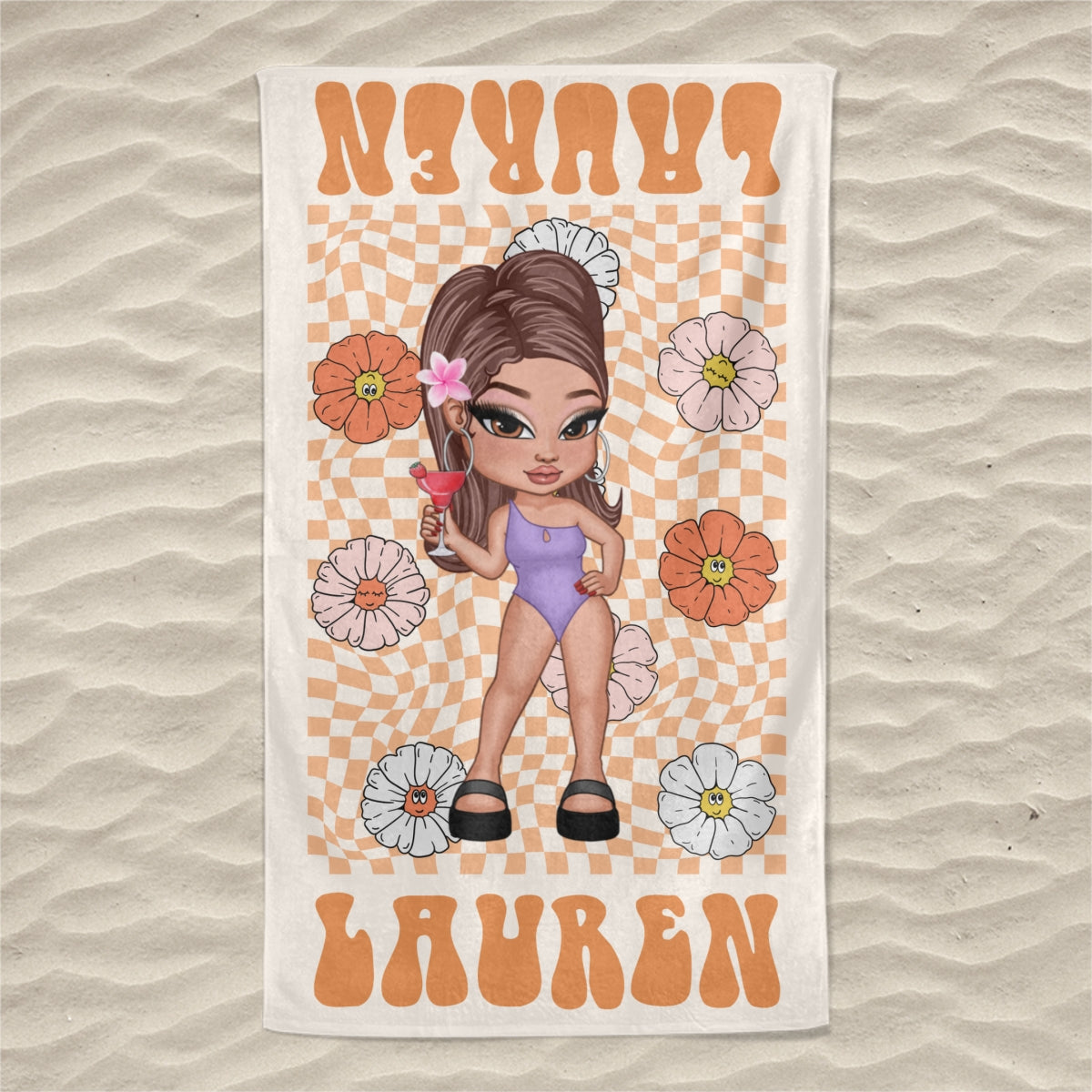 RETRO Multi Style Personalized Beach Towel, Name Bath Towel, Birthday Vacation Summer Gift