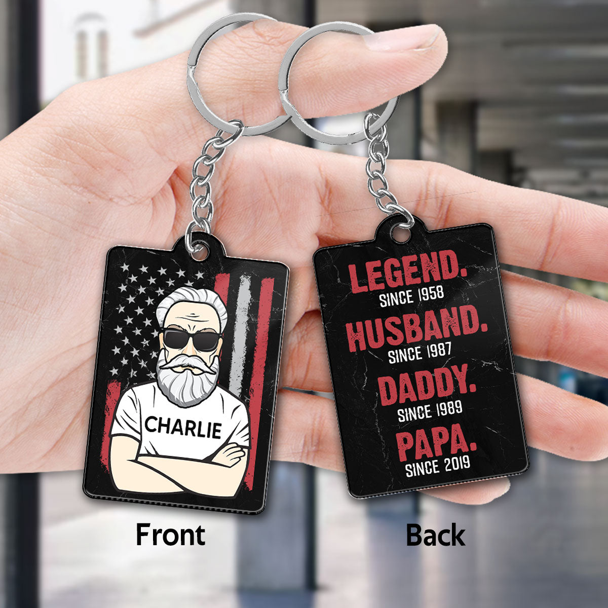 The Legend Grandpa Old Man Flag Personalized Acrylic Keychain