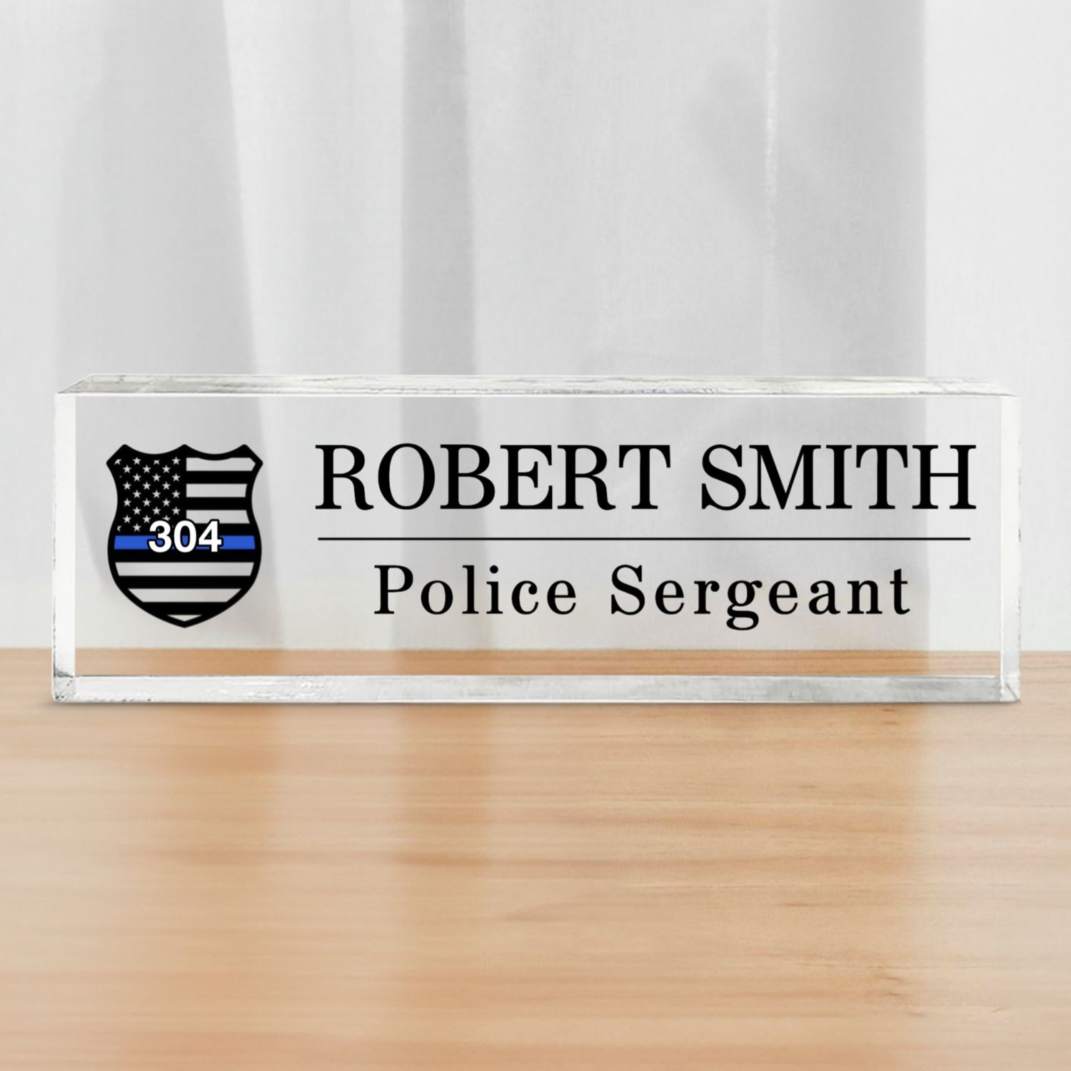 Police Thin Blue Line Personalized Personalized Acrylic Desk Name Plate, Office Decor, Appreciation Gift