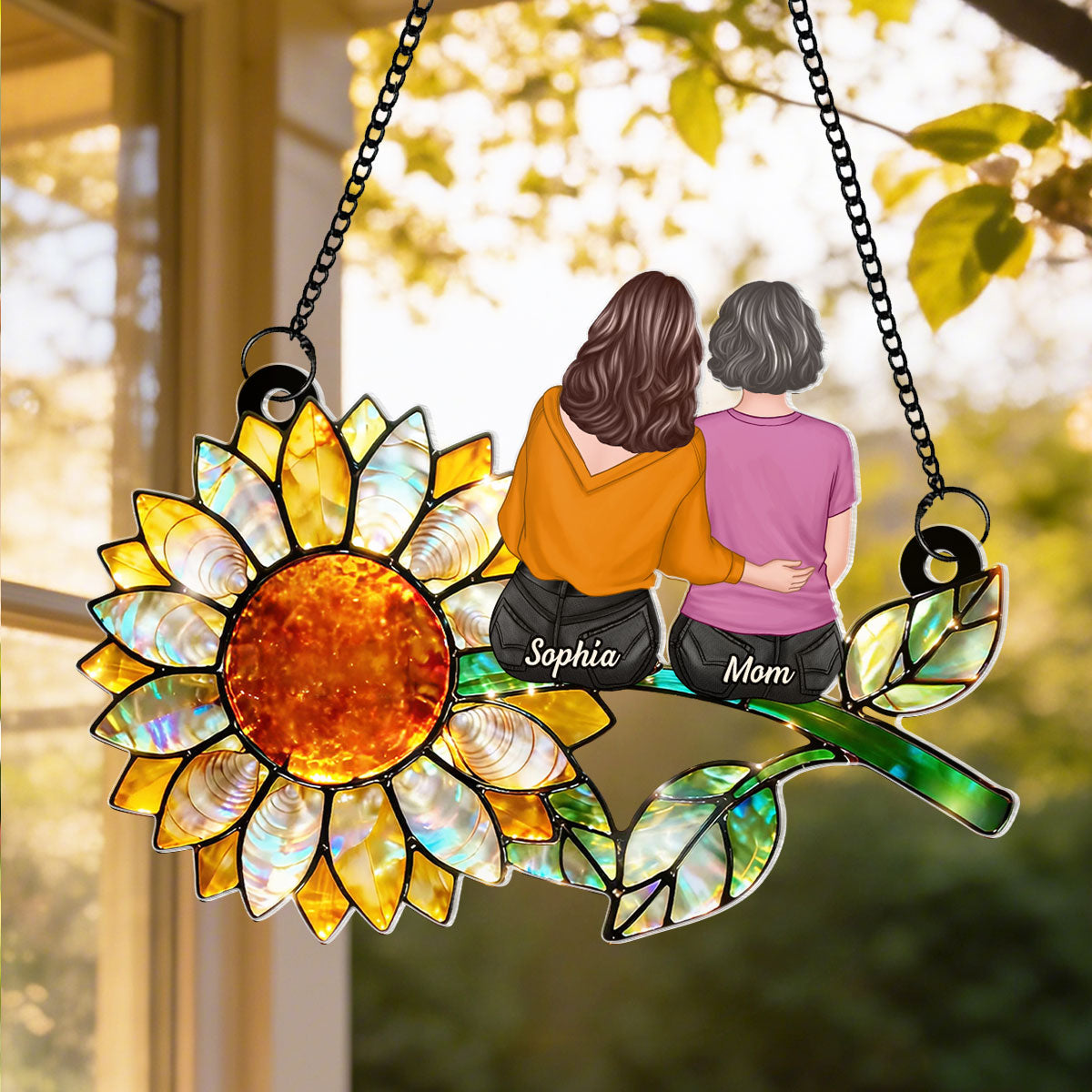 Mother Daughter Sunflower - Personalized Acrylic Window Hanging - Mother's Day Gift for Mom