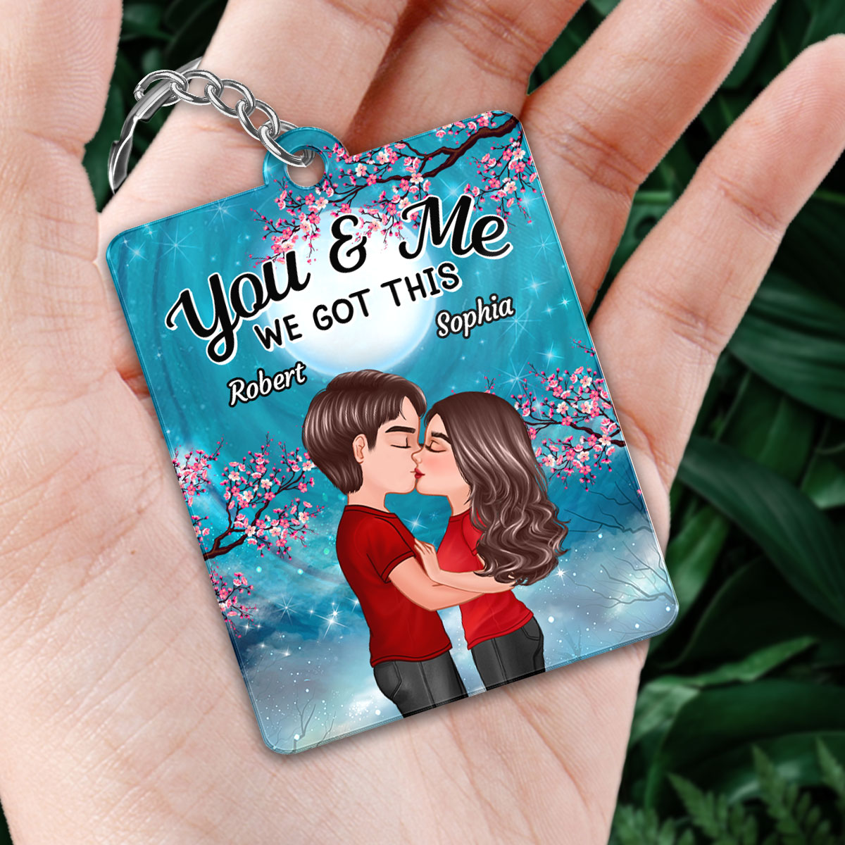 Doll Couple Kissing Blue Moon Blossom Favorite Song QR Code Personalized Acrylic Keychain