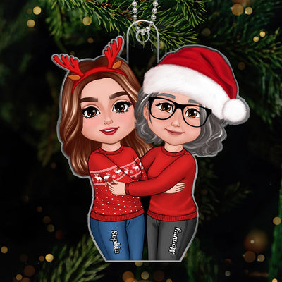 New Face Doll Mom & Daughter Hugging Christmas Gift Personalized Acrylic Ornament