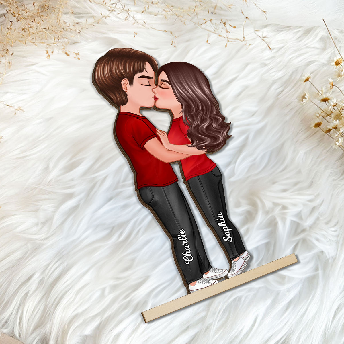 Doll Couple Kissing Home Decor Gift For Him Gift For Her Personalized Standing Wooden Plaque