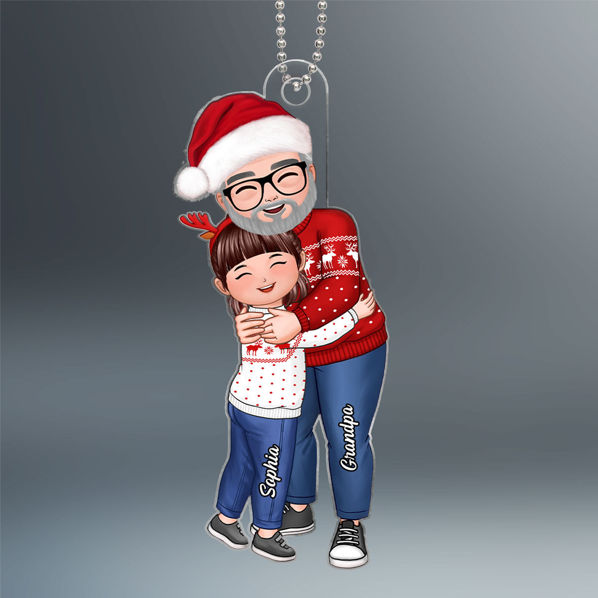 Grandpa & Grandkid Hugging Doll Style Christmas Gift For Grandpa Grandchildren Personalized Acrylic Ornament