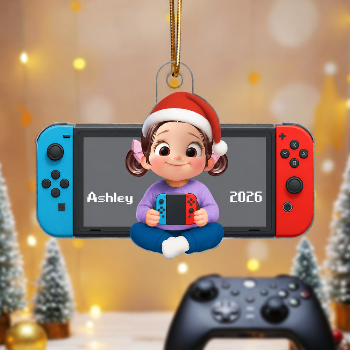 Personalized Gamer 3D Effect Ornament for Boys Girls, Christmas Gift for Kids