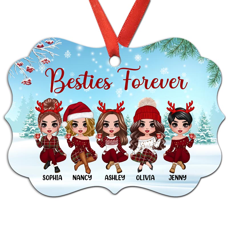 Doll Besties Sisters Sitting In Snow Personalized Christmas Ornament