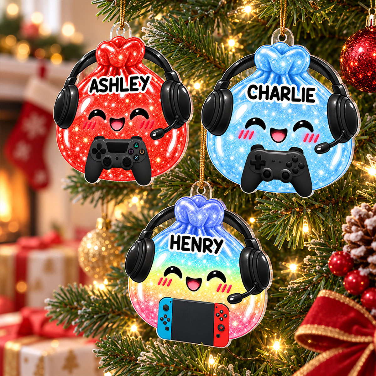 Cute Funny Gamer Dumpling Dim Sum Custom Name - Personalized Acrylic Ornament - Christmas Gift, Keepsake For Kids, Teenagers, Gamers