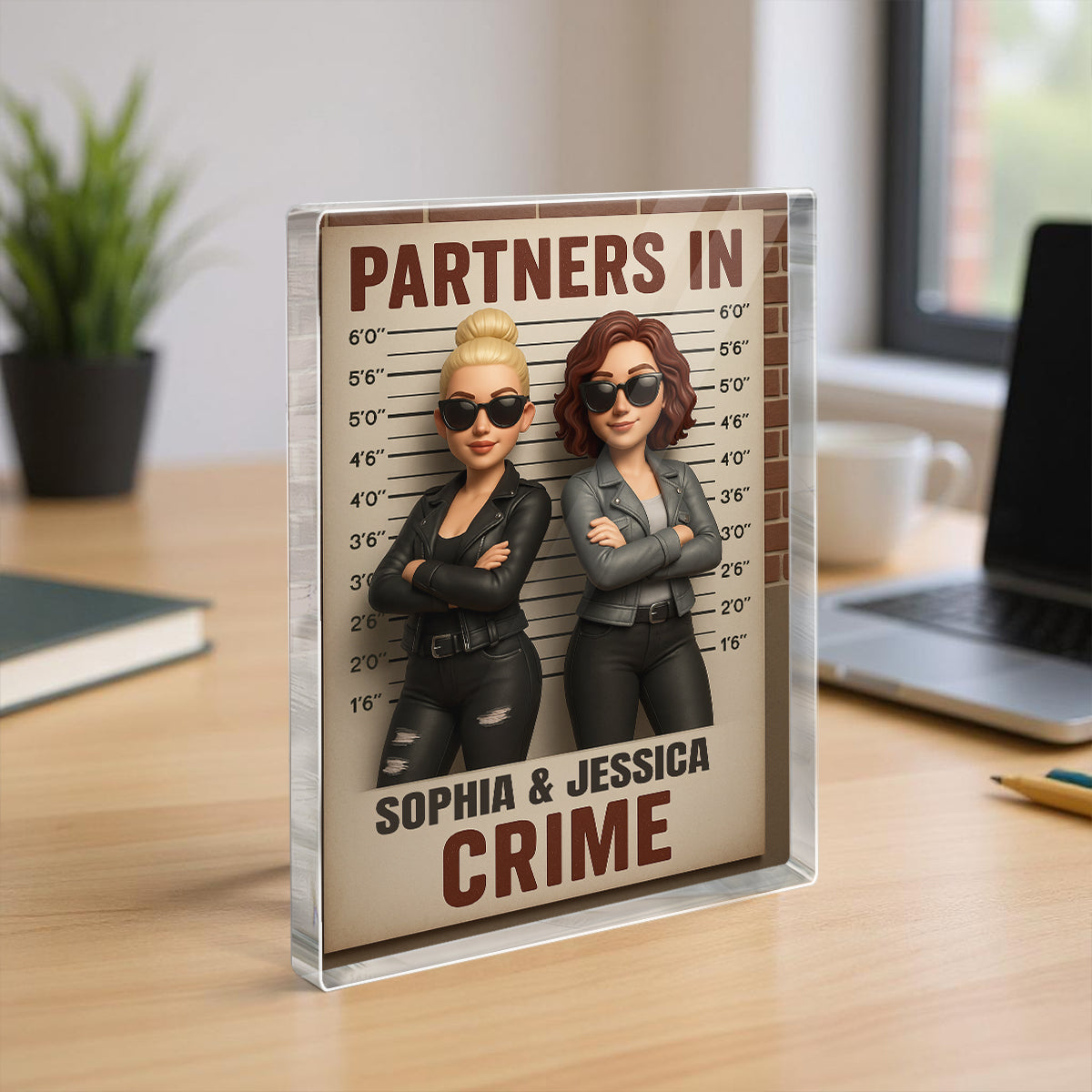 Partners in Crime Besties Personalized Acrylic Block Plaque, Birthday, Just Because Gift for Best Friends