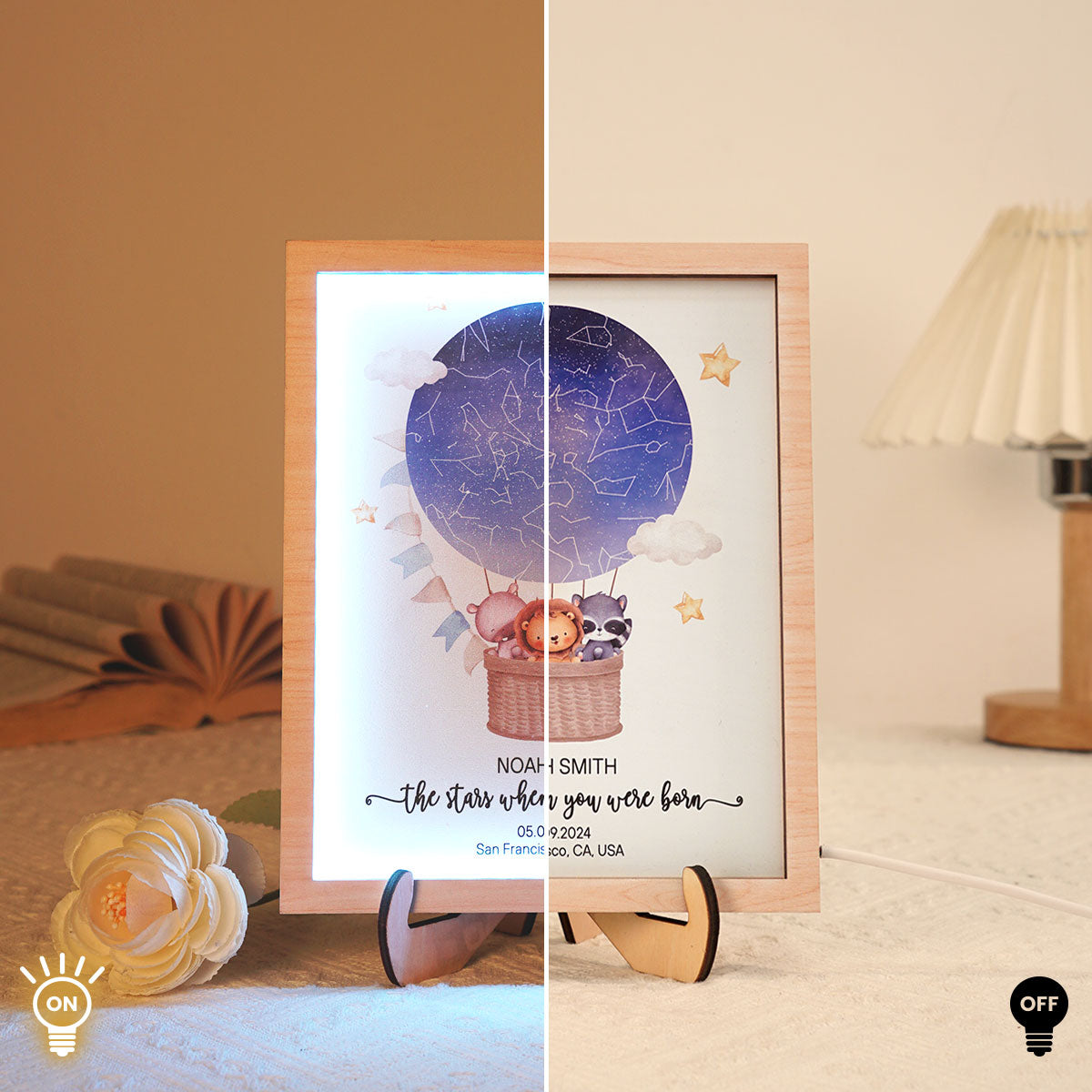 Star Map New Baby Custom 2-Layered Wooden Plaque With LED, Birthday Stars Childs Sky LED, Newborn Parents Gift, Boy Girl Christening Art, Night You Were Born