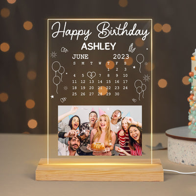 Custom Photo Happy Birthday Calendar Date Personalized Rectangle LED Night Light