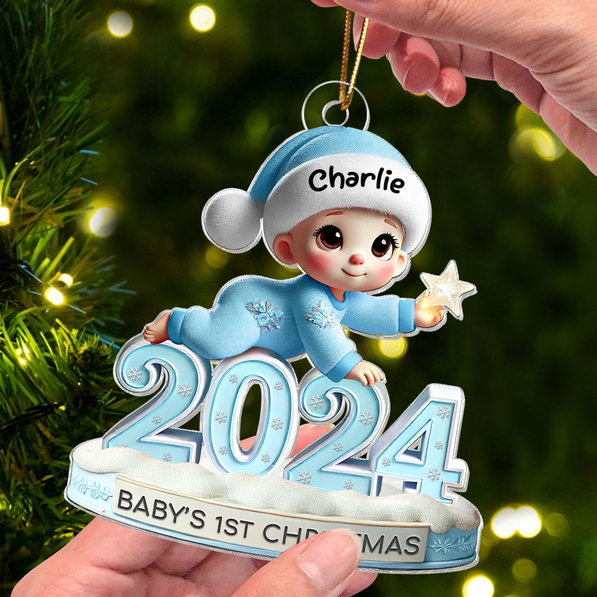 Baby Crawling 2024 Baby's First Christmas 3D Effect Personalized Acrylic Flat Ornament