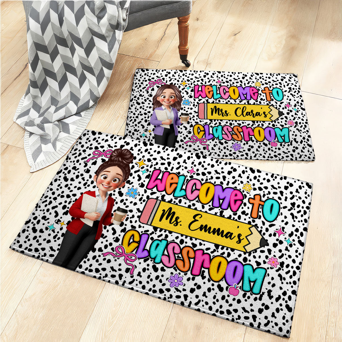 Preppy Style Teacher Happy To See Your Face Personalized Doormat