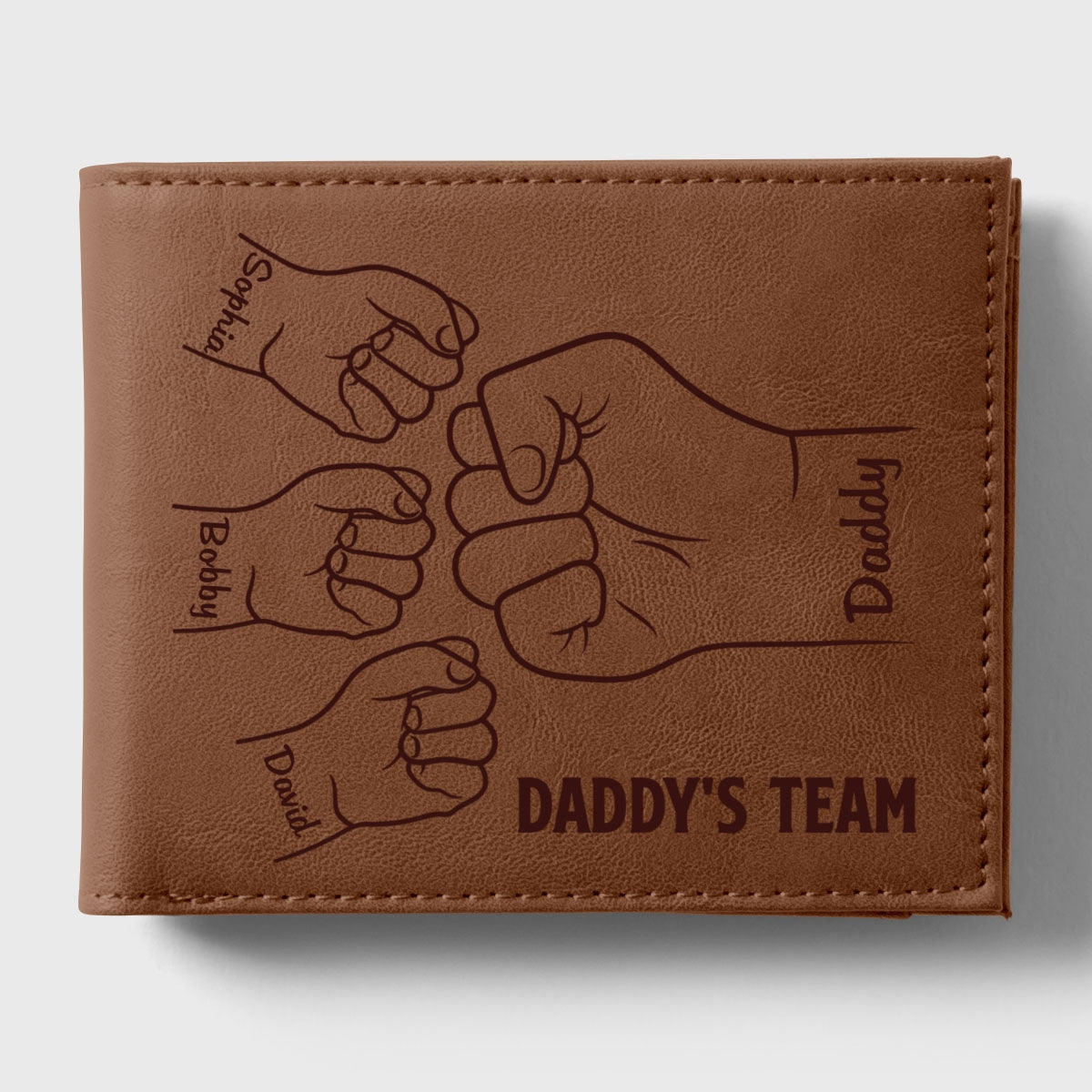 Daddy‘s Team Fist Bump Outline Personalized Printed Leather Wallet, Gift For Husband, Dad