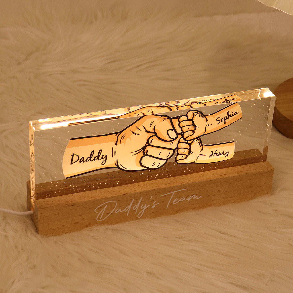 Dad Grandpa And Kids Fist Bump Personalized Acrylic LED Night Light