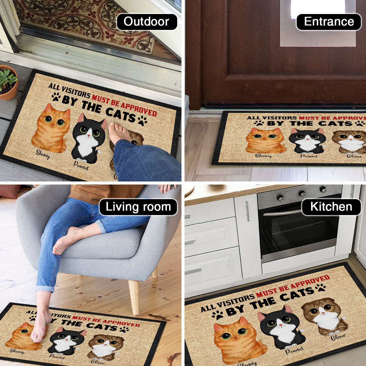 Watercolor Cute Cats All Visitors Must Be Approved Personalized Doormat