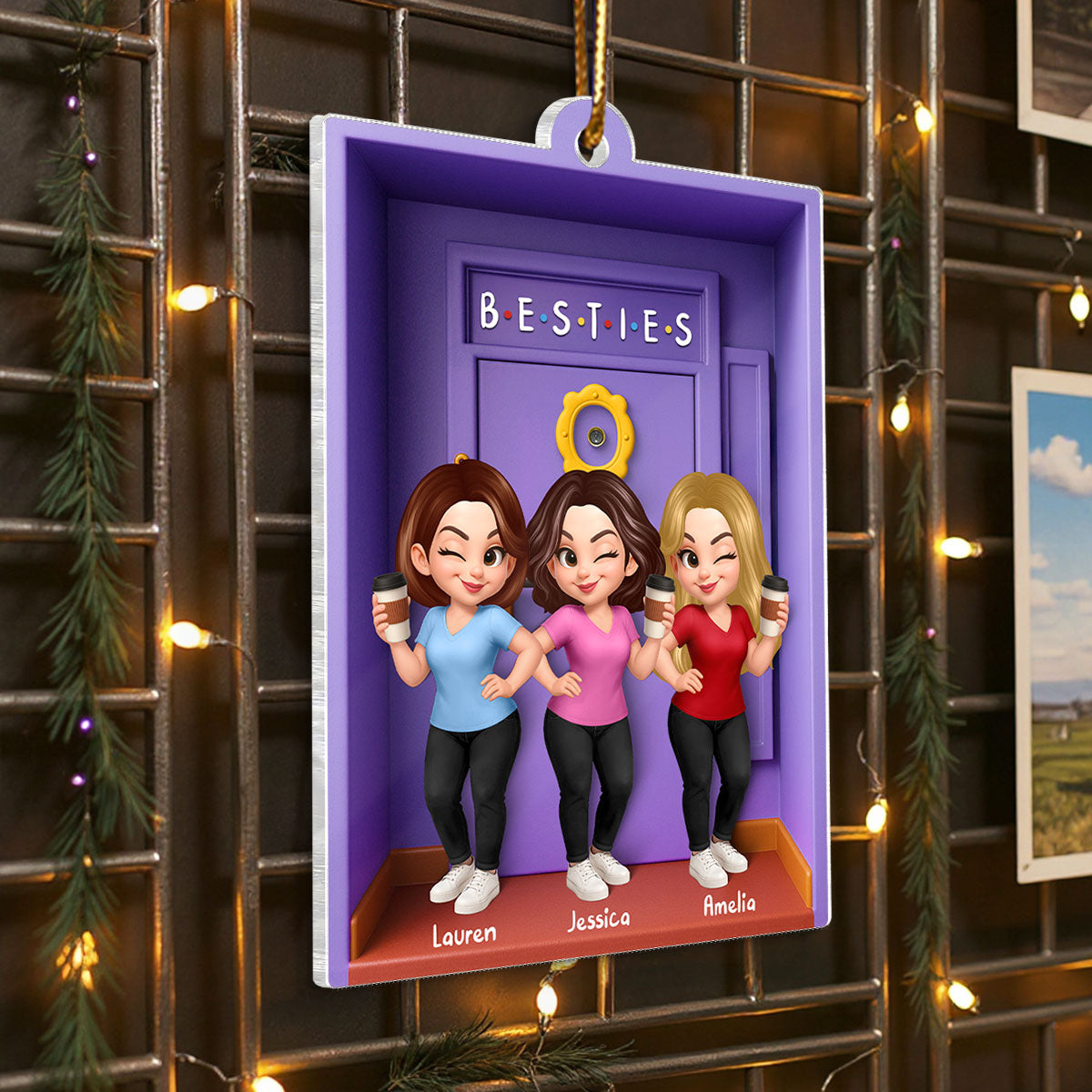 Besties Purple Door Entryway 3D Effect Personalized Acrylic Ornament, Gift for Best Friends, Besties, Sisters