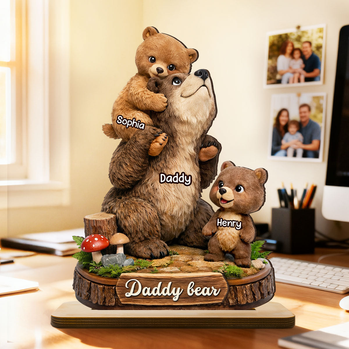 Daddy Bear - Personalized 2-Layered Wooden Plaque - Heartfelt Gift for Dad, Grandpa