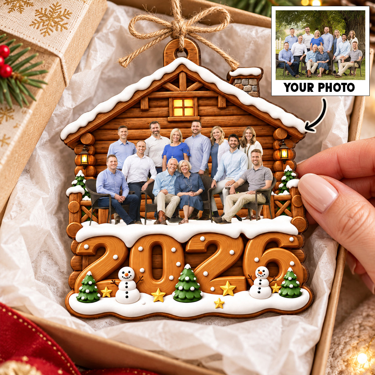 Custom Family Photo - Personalized Wooden Ornament - Christmas Gift for Family