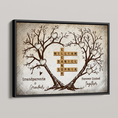 Grandparents & Grandkids Forever Linked Together Heart Tree Puzzle Crossword Art Personalized Poster, Gift For Grandparents, Grandma, Grandpa